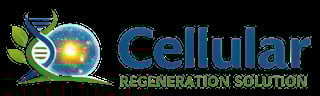 Cellular Regeneration Solution logo with DNA helix, glowing sun, and green leaf icon
